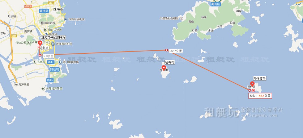 珠海揚名游艇碼頭→外伶仃島→珠海揚名游艇碼頭